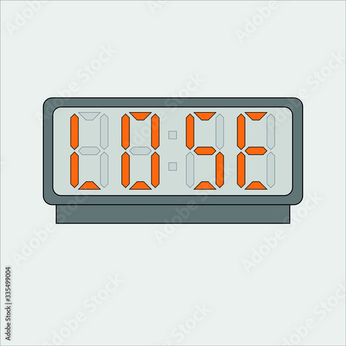 Vector image or picture of digital clock or alarm with orange letters showing text on the light grey background. Stylized word lose on digital or electronic device
