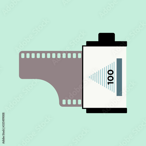 Camera vintage film roll cartridge icon isolated on color background. 35mm film canister. Filmstrip photographer equipment. Analogue camera  vector Illustration