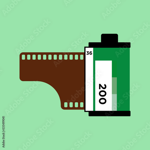Camera vintage film roll cartridge icon isolated on color background. 35mm film canister. Filmstrip photographer equipment. Analogue camera  vector Illustration