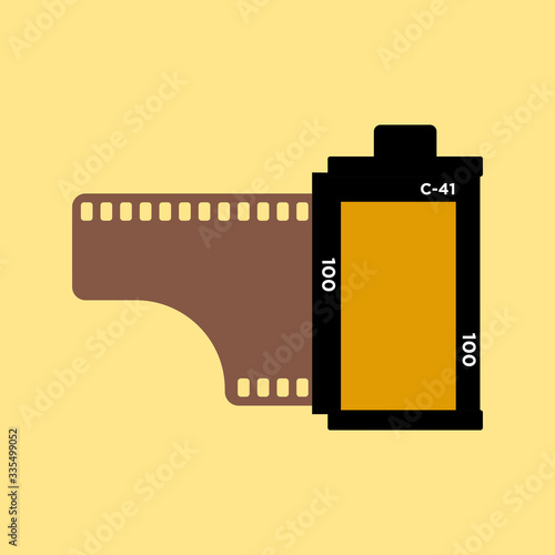 Camera vintage film roll cartridge icon isolated on color background. 35mm film canister. Filmstrip photographer equipment. Analogue camera  vector Illustration