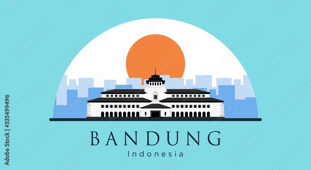 Landmark of Bandung City. Gedung Sate Vector Illustration The Icon of Bandung, West Java, Indonesia