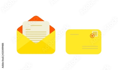 yellow envelope vector with open and closed positions. envelope with stamp can be used to design correspondence, notifications, business emails 