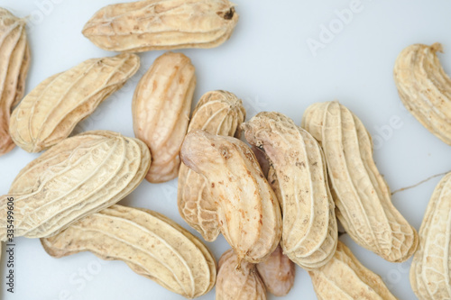 Close up boiled peanuts white background