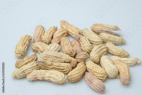 Close up boiled peanuts white background