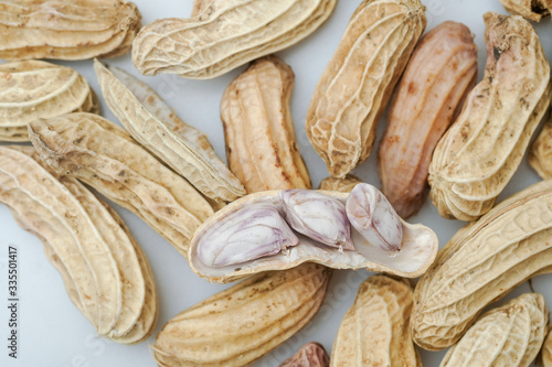 Close up boiled peanuts white background