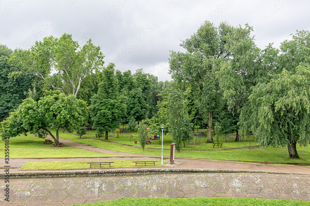 Šabac, Serbia - June 01, 2019: Šabac Park on the banks of the Sava River Šabac, Serbia - June 01, 2019: Šabac Park on the banks of the Sava River