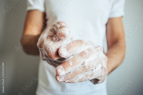 Washing hands with soap.Hygiene concept hand detail