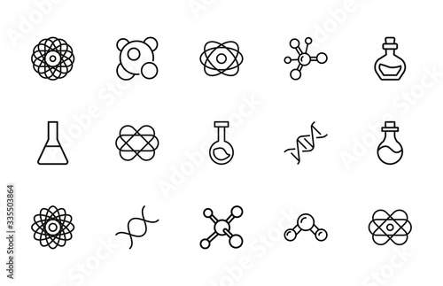 Set of bioengineering related vector line icons.