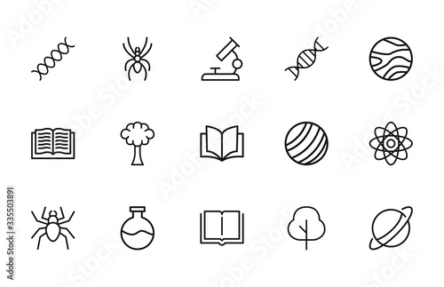 Stroke line icons set of biology