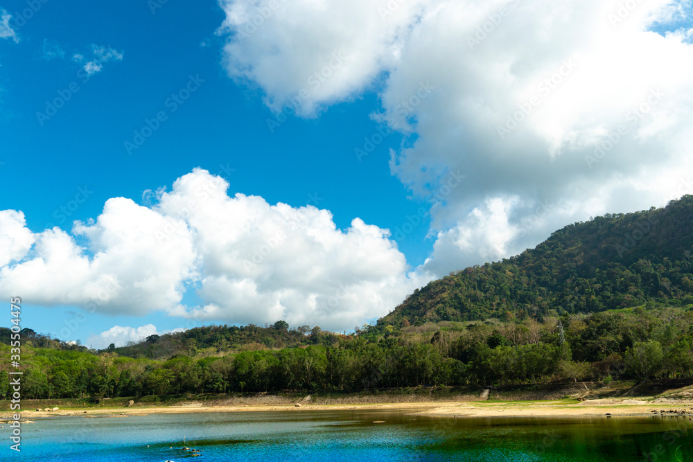 View of mountains and water basins at Ang Kep Nam Huai Hin Dat Rayong Thailand. 