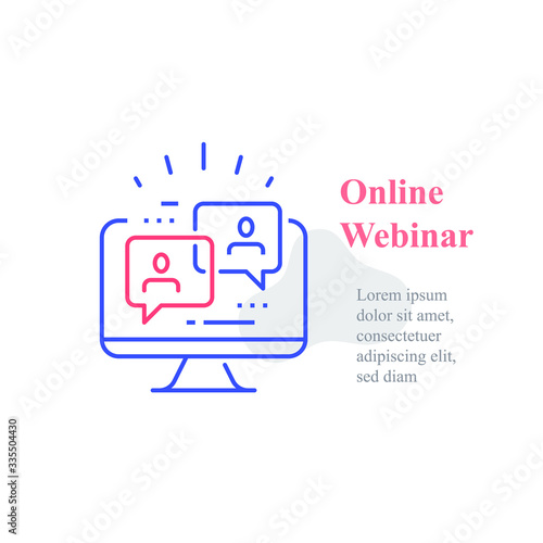 Webinar concept, online course, distant education, video lecture, internet group conference