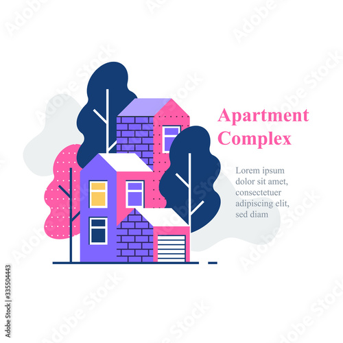 Apartment complex, residential neighborhood, house building and development