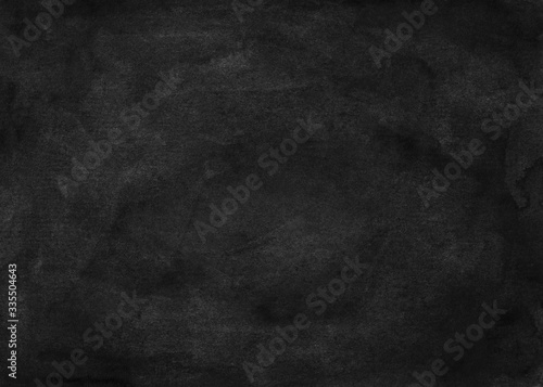 Watercolor grunge black background texture. Dark monochrome stains on paper backdrop overlay. Abstract old watercolour modern painting. Rough deep textured wallpaper.