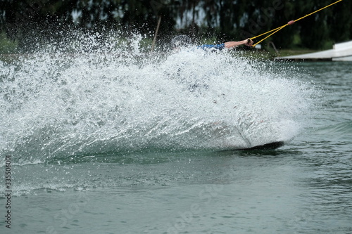  Young athlete Of Thailand is practicing sportWater Board at the wake park canal 6 on October 7, 2018. © tharathip