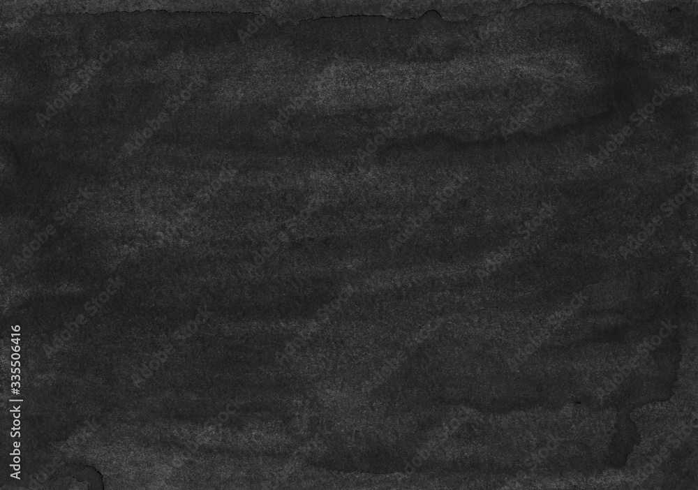 Fototapeta premium Watercolor old black background texture. Dark monochrome backdrop overlay. Abstract vintage watercolour painting. Stains on paper.