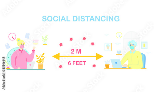 Social distancing, keep the 2 meter people to protect from COVID-19 coronavirus outbreak spreading.
