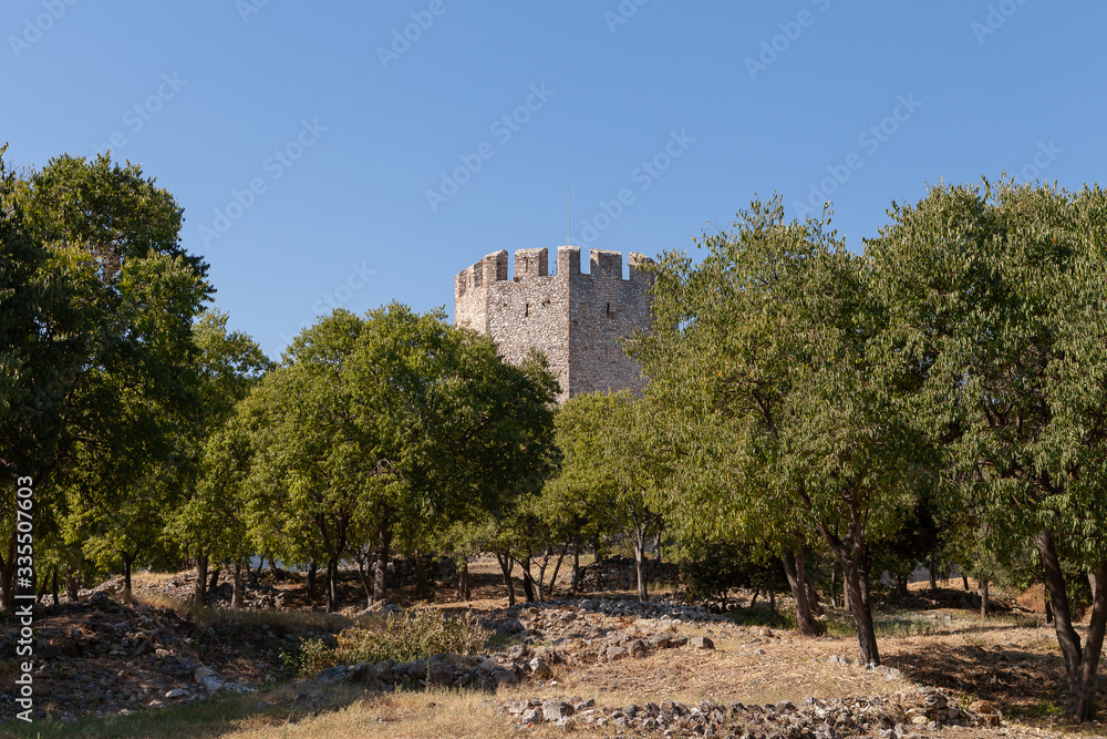 Ruins of medieval castle Platamon, Greece. Summer time.