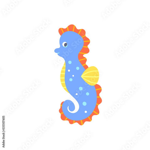 Seahorse underwater creature cute vector illustration. Seahorse isolated on white background. Funny sea life animal clipart for kids