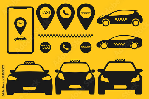 taxi car mobile app icon set vector