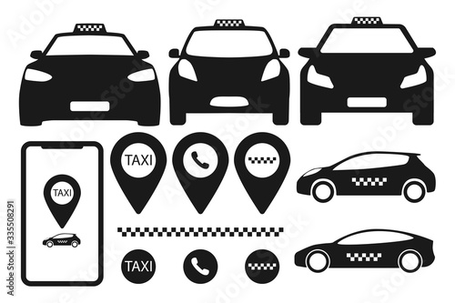 taxi car mobile app icon set vector