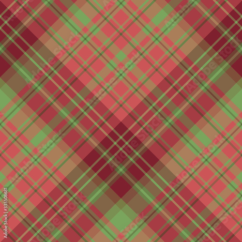 Seamless pattern in fascinating cute christmas burgundy, red and green colors for plaid, fabric, textile, clothes, tablecloth and other things. Vector image. 2
