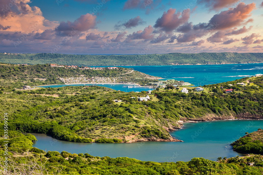 Green Hills and Blue Water on the island of Antigua