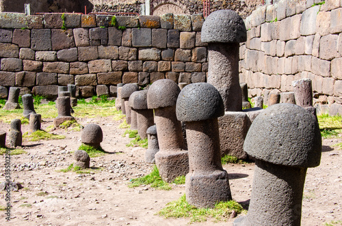Mushroom statues in Inca Uyo temple, Puno, Peru photo