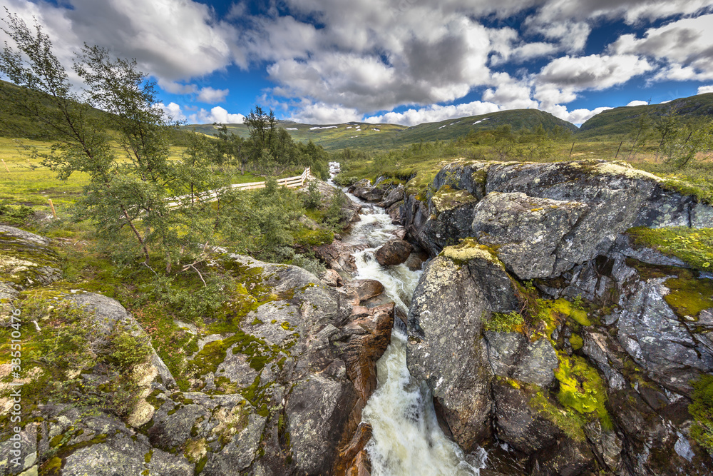 Waterfall in Wild river in Hardangervidda
