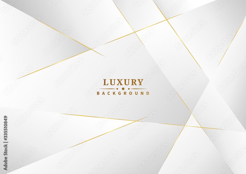 Abstract template white and gray color luxury background design. Geometric triangles with golden lines. - obrazy, fototapety, plakaty 