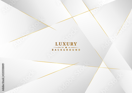 Abstract template white and gray color luxury background design. Geometric triangles with golden lines.