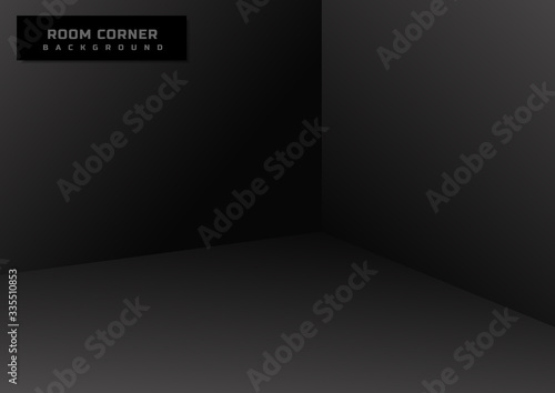 Empty room Interior corner view template black background. Mock up template for display design space for you text.