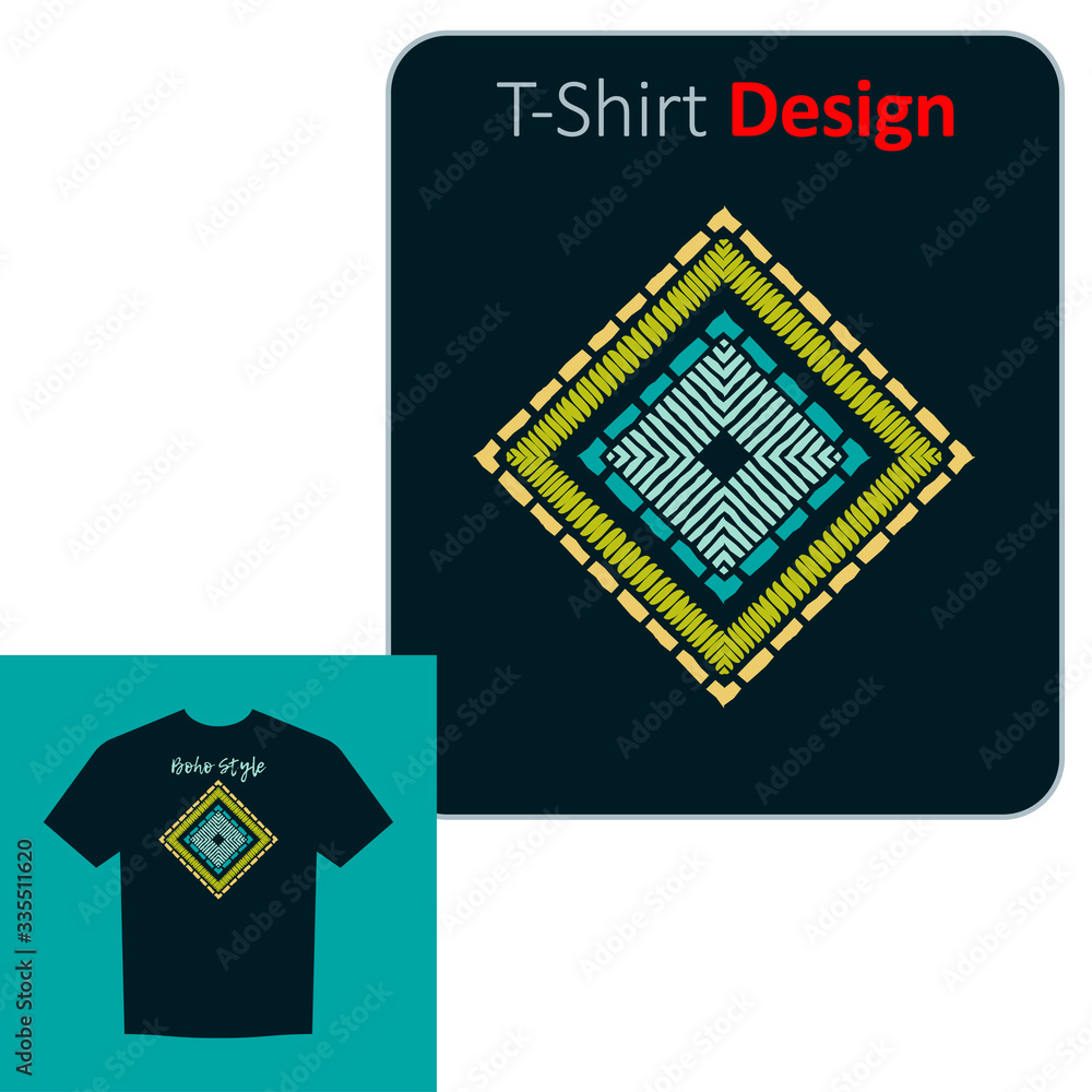 Obraz premium Ethnic boho ornament. Positive pattern on the t-shirt. Vector illustration for web design or print.