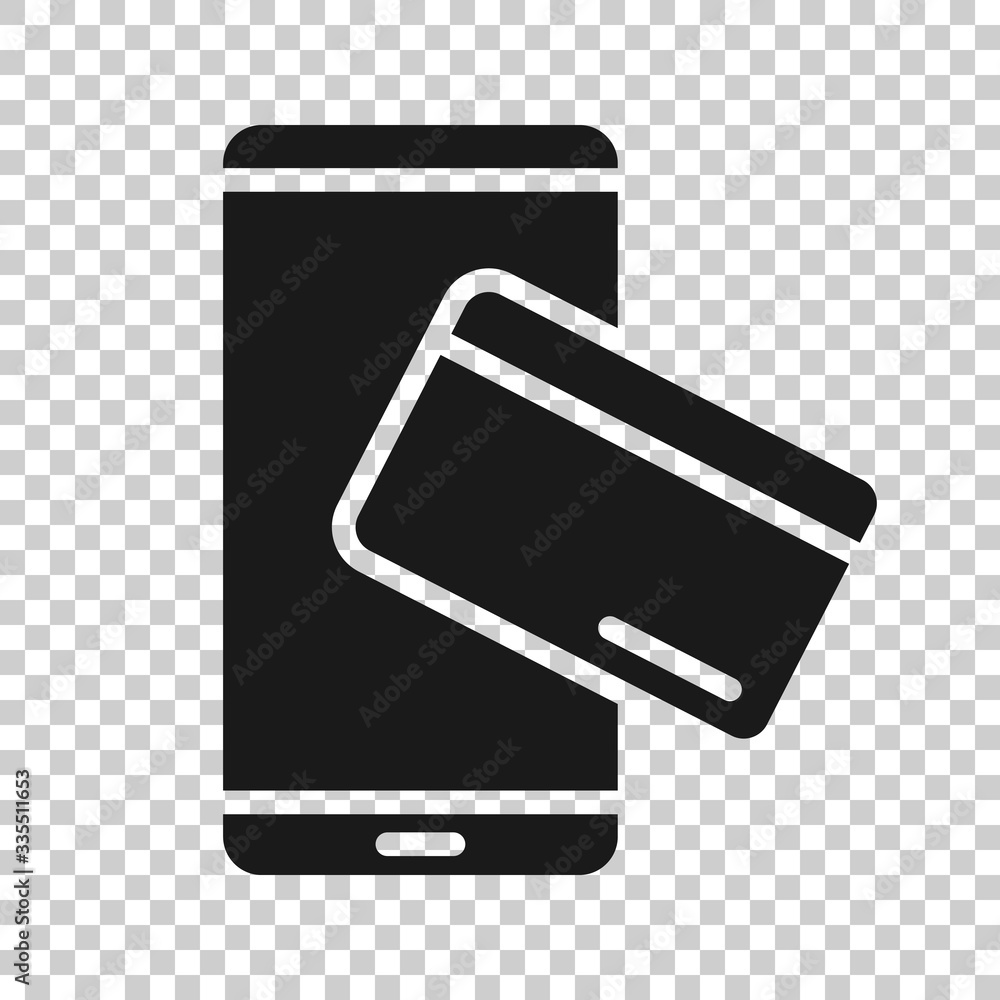 Smartphone paying icon in flat style. Nfc credit card vector illustration on white isolated background. Banking business concept. Smartphone paying icon in flat style. Nfc credit card vector illustration on white isolated background. Banking business concept.