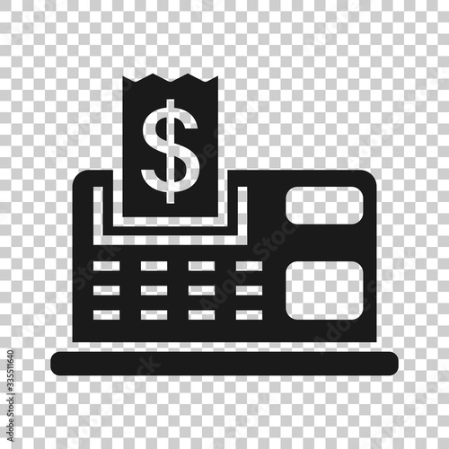 Cash register icon in flat style. Check machine vector illustration on white isolated background. Payment business concept.