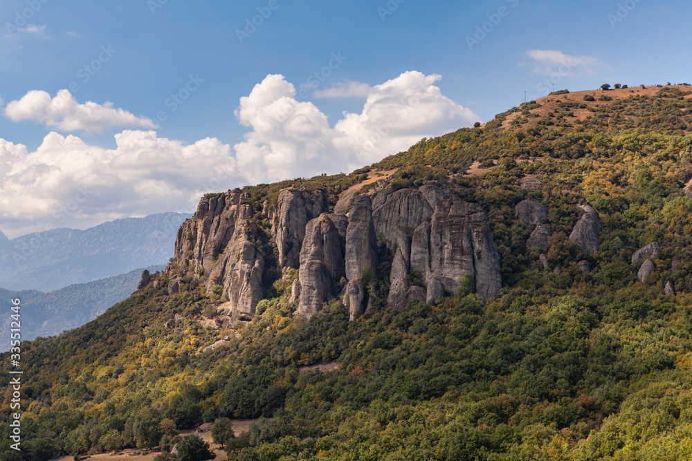 Meteora rocks with monasteries, Greece. Summer daytime.