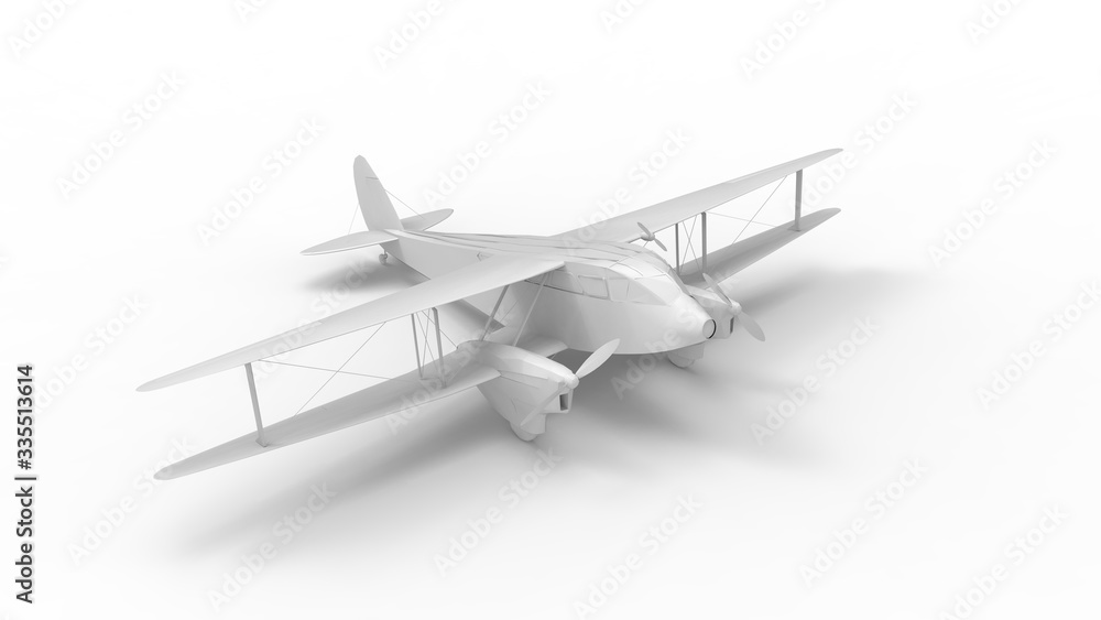 3D rendering of a biplane double propellor airplane aeroplane isolated 3D rendering of a biplane double propellor airplane aeroplane isolated