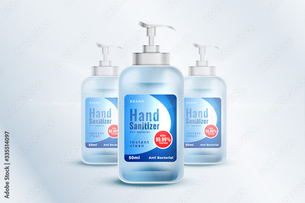hand sanitizer bottle container mockup template in realistic style - obrazy, fototapety, plakaty 