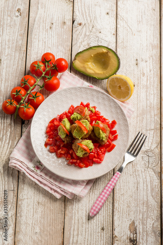 Wallpaper Mural meatballs with fresh tomatoes salad and avocado cream Torontodigital.ca