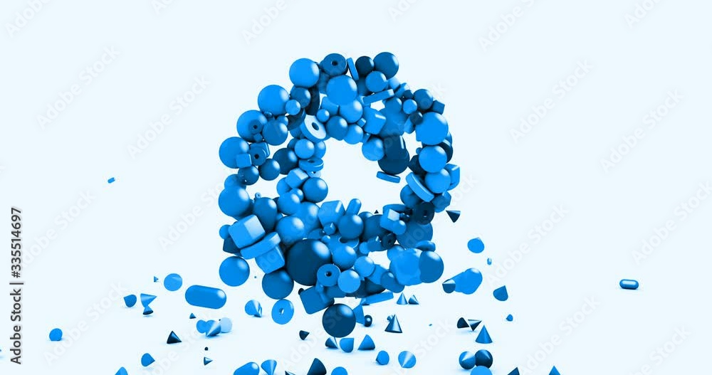 Motion graphics background - blue spiral made from toy geometric shapes spheres, cones, cubes and other elements Motion graphics background - blue spiral made from toy geometric shapes spheres, cones, cubes and other elements