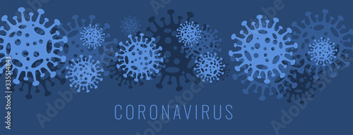 coronavirus covid-19 banner with virus cell in blue color