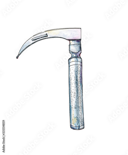 Watercolor hand drawn sketch illustration of laryngoscope isolated on white photo