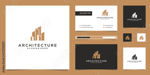 architectural logo design and business card templates. abstract structure of real estate, building, construction, apartment.