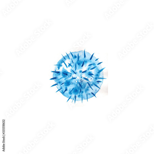 coronavirus cell on white background. watercolor hand drawn illustration. covid-19 watercolor illustration. microbiology.dangerous virus. abstract pattern