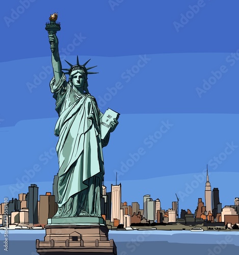 Statue of Liberty in New York against the backdrop of the city © Anvar