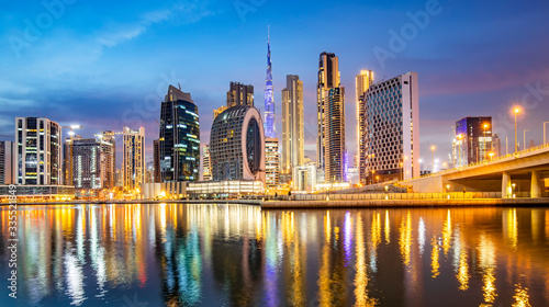 Dubai city skyline at sunset