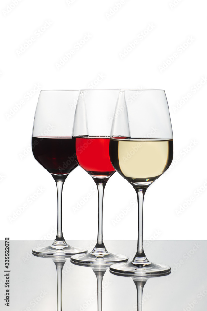 Crystal glass with red and white wine Crystal glass with red and white wine