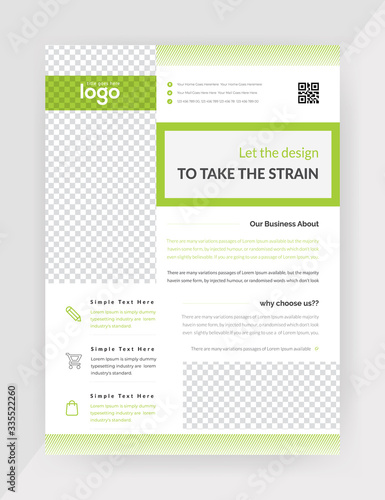 Green Color Unique Style & Creative shape Based Flyer Design Template