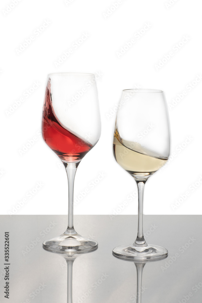 Crystal glass with red and white wine