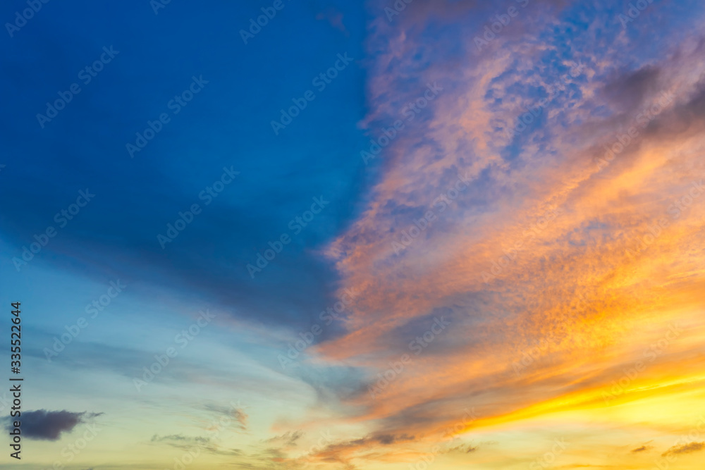 Sky with cloud and sun ray yellow and blue color background. With copy space for text or design.