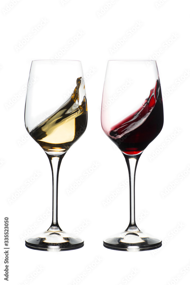 Crystal glass with red and white wine Crystal glass with red and white wine